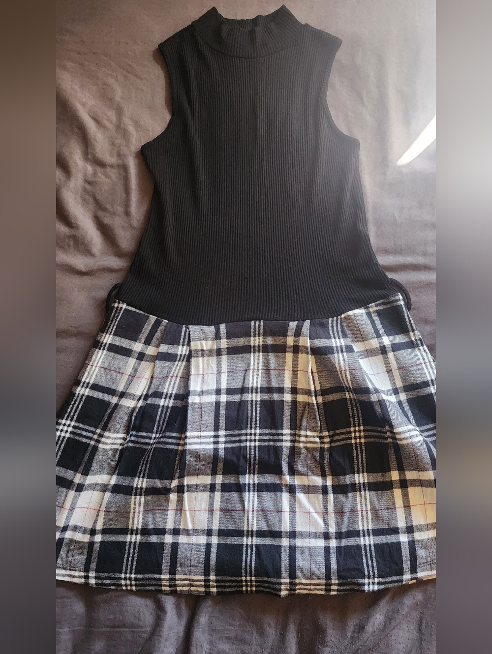 Black and White Plaid A-Line Skirt - Women's